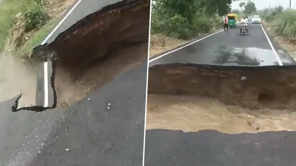 “Road Collapse Due to Canal Flooding in Uttar Pradesh”